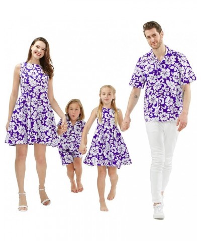 Matchable Family Hawaiian Luau Men Women Girl Boy Clothes in Classic Vintage Hibiscus Purple Men Men Short Sleeve $14.31 Jewelry