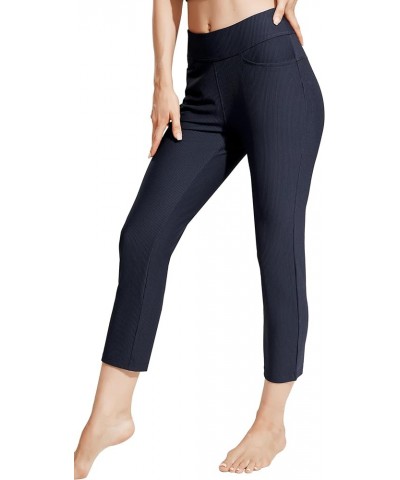 Women's High Waisted Ribbed Capri Yoga Pants Legging with 3 Pockets Stretch Soft Tummy Control Workout Casual Lounge Dark Gre...