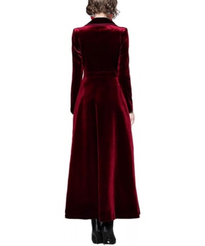 Women's Slim Notch Lapel Long Vintage Velvet Trench Coat Dress Wine Red Long $24.74 Coats