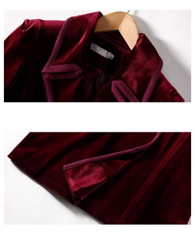 Women's Slim Notch Lapel Long Vintage Velvet Trench Coat Dress Wine Red Long $24.74 Coats