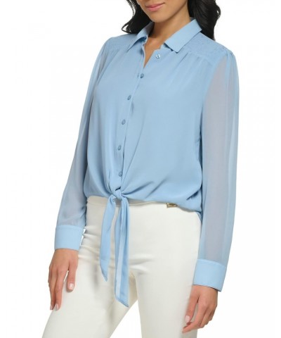 Women's Fashion Forward Knot Detail Longsleeve Smocked Shoulder Blouse, Dusk, Medium $30.03 Blouses