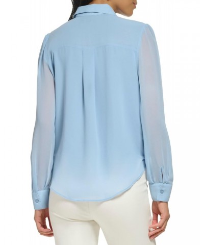 Women's Fashion Forward Knot Detail Longsleeve Smocked Shoulder Blouse, Dusk, Medium $30.03 Blouses