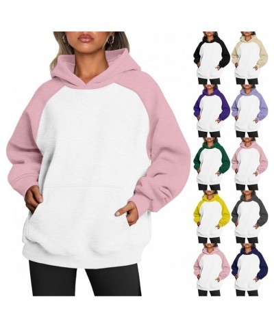 Women's Long Sleeve Hoodies Casual Color Block Sweatshirt Overszied Pullover Tops with Pocket 2023 Fall Clothes E $11.99 Hood...