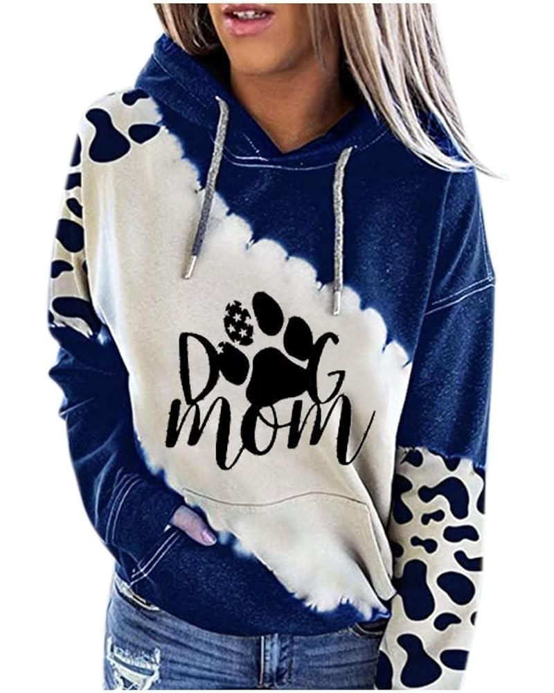 Women's Dog Mom Hoodie Dog Paw Long Sleeve Shirt Dog Mom Sweatshirts Pullover Gift Tops for Women Teen Girls Dec3-blue $11.96...