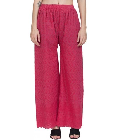 Women Chicken Full Embroidery Cotton Palazzo/Chikan Lucknow Art Work Plazo Dark Pink $27.83 Pants