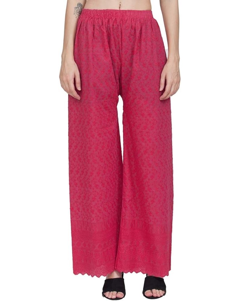 Women Chicken Full Embroidery Cotton Palazzo/Chikan Lucknow Art Work Plazo Dark Pink $27.83 Pants