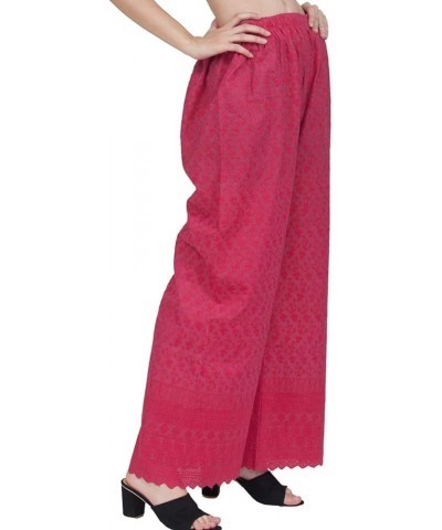 Women Chicken Full Embroidery Cotton Palazzo/Chikan Lucknow Art Work Plazo Dark Pink $27.83 Pants