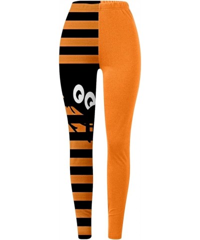 Women's Halloween Peeping Eye Color Block Pants Workout Out Halloween Leggings Slim Yoga Warm Soft Stretchy Leggings F-orange...