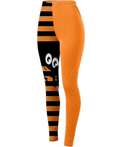 Women's Halloween Peeping Eye Color Block Pants Workout Out Halloween Leggings Slim Yoga Warm Soft Stretchy Leggings F-orange...