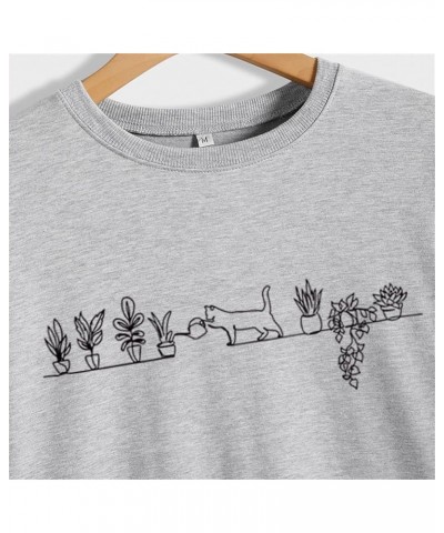 Cats & Plants Printed Sweatshirt Funny Cat Mom Shirt Plant Lady Graphic Shirt Women Casual Cat Lover Gift Pullover Top Wine R...