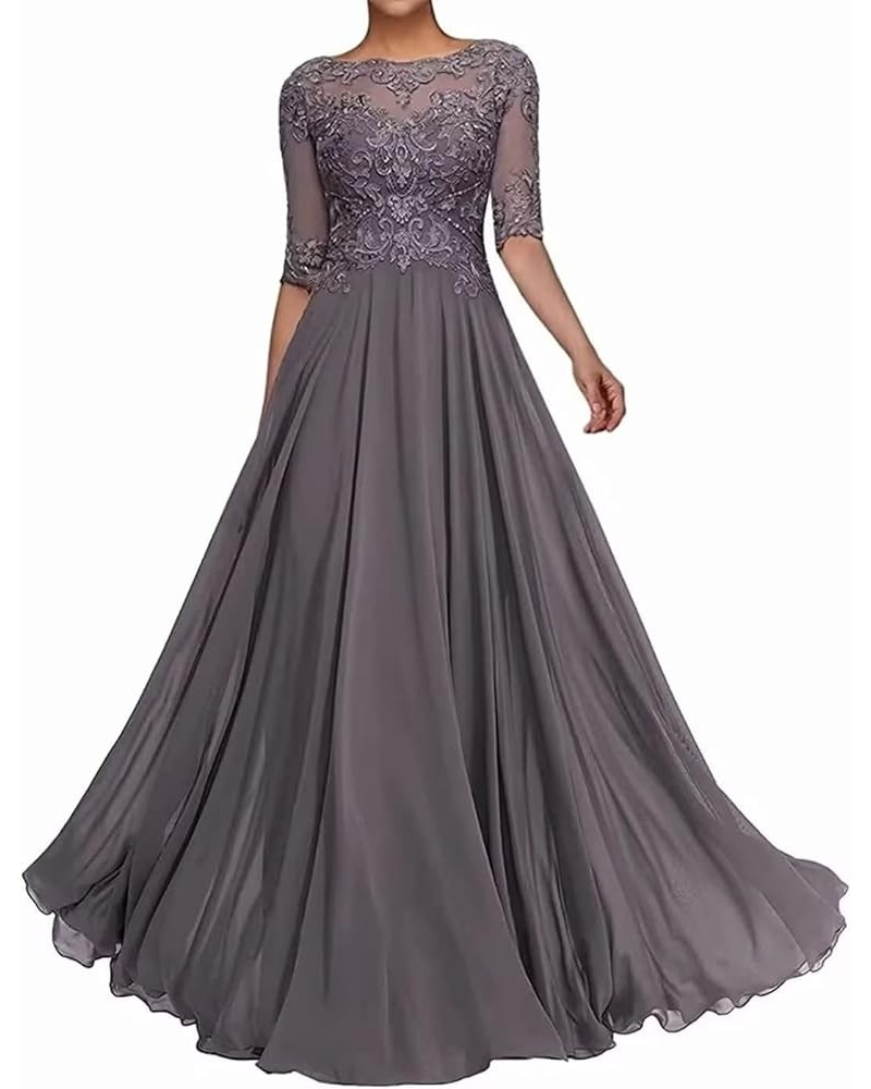 Lace Appliques Mother of The Bride Dresses for Wedding Long Formal Party Evening Prom Dress with Half Sleeves Purple Grey $45...