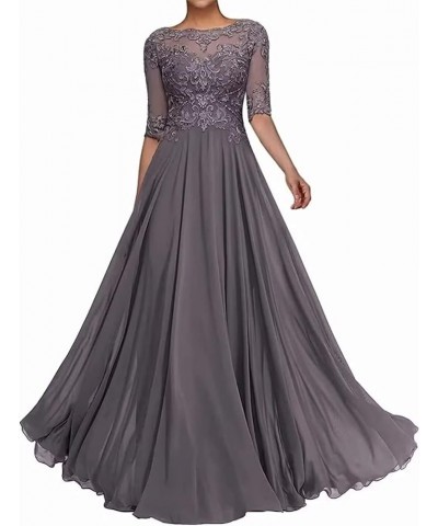 Lace Appliques Mother of The Bride Dresses for Wedding Long Formal Party Evening Prom Dress with Half Sleeves Purple Grey $45...