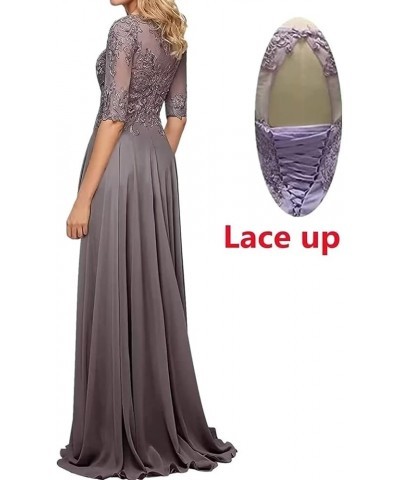 Lace Appliques Mother of The Bride Dresses for Wedding Long Formal Party Evening Prom Dress with Half Sleeves Purple Grey $45...