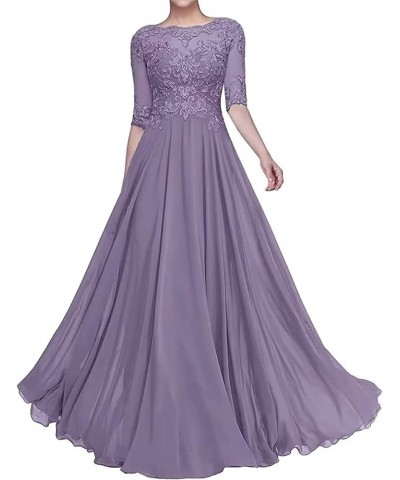 Lace Appliques Mother of The Bride Dresses for Wedding Long Formal Party Evening Prom Dress with Half Sleeves Purple Grey $45...