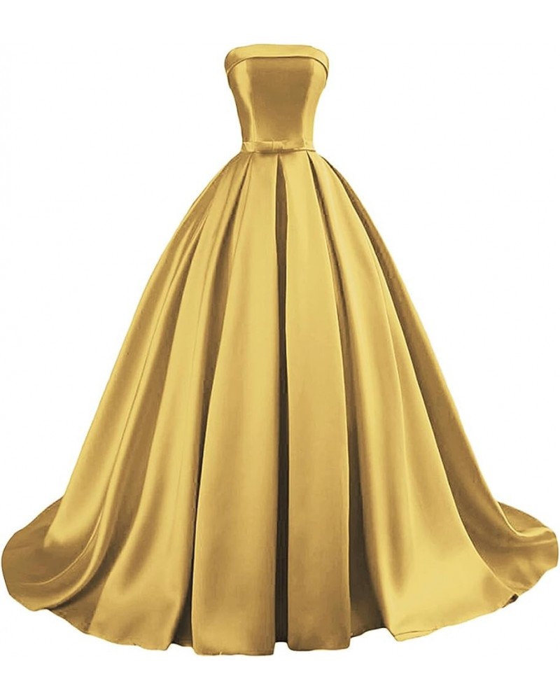 Women's Strapless Prom Dress Ball Gown Formal Evening Gowns 2023 Long Satin Prom Gowns Gold $33.60 Dresses