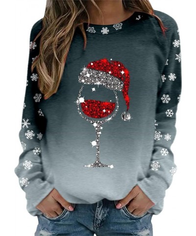 Glitter Xmas Wine Glass with Santa Hat Sweatshirts for Women Crewneck Gothic Christmas Costume Casual Funny No Hood Dark Gray...