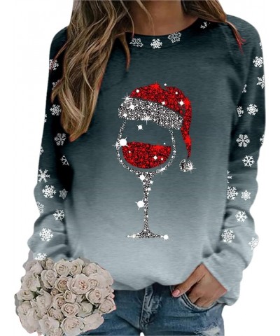 Glitter Xmas Wine Glass with Santa Hat Sweatshirts for Women Crewneck Gothic Christmas Costume Casual Funny No Hood Dark Gray...