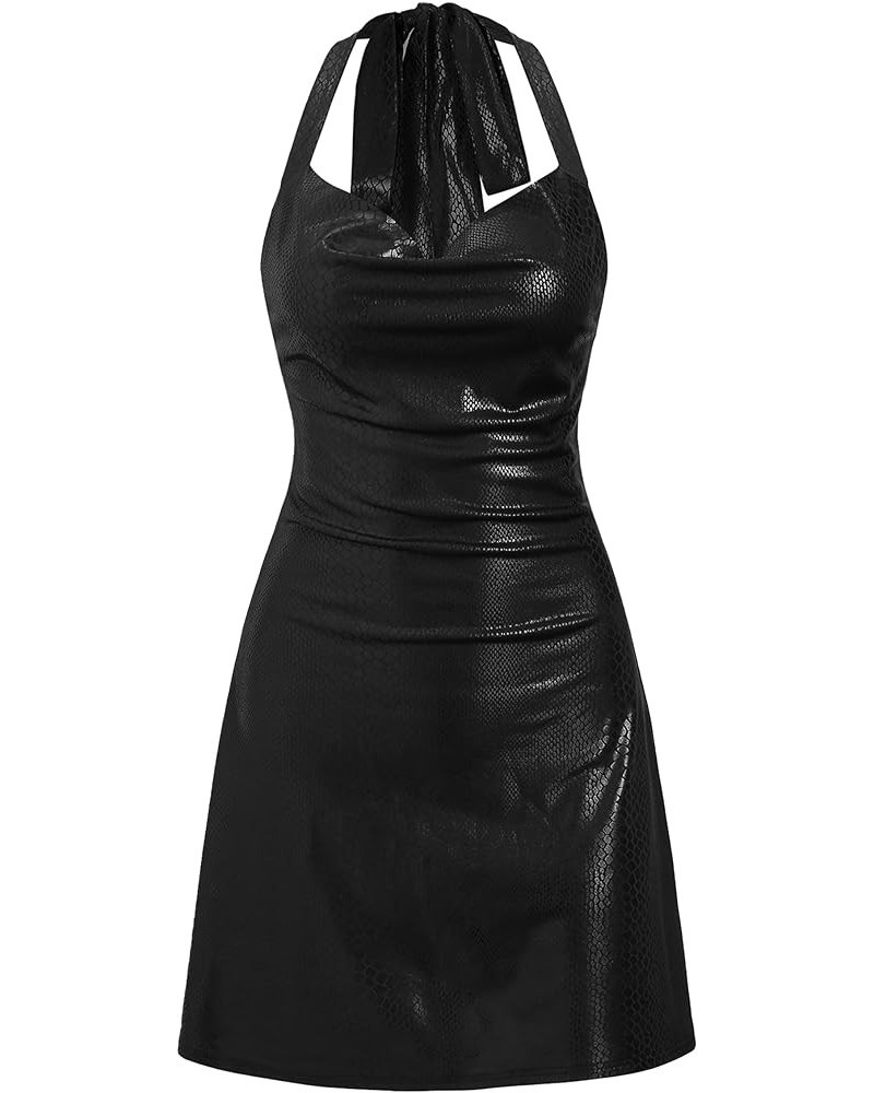 Women Halterneck Satin Mini Dress Sexy Cowl Neck Silky Party Cocktail Club Dress 1-bright Black $20.24 Dresses