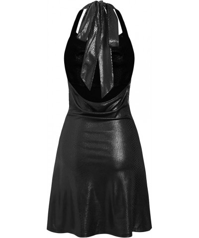 Women Halterneck Satin Mini Dress Sexy Cowl Neck Silky Party Cocktail Club Dress 1-bright Black $20.24 Dresses