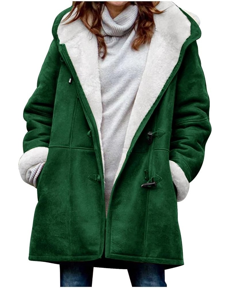 Womens Fleece Sherpa Lined Winter Jackets Fluffy Fleece Hooded Coats Fashion Horn Button Fleece Thicken Coat 05 Green $12.41 ...