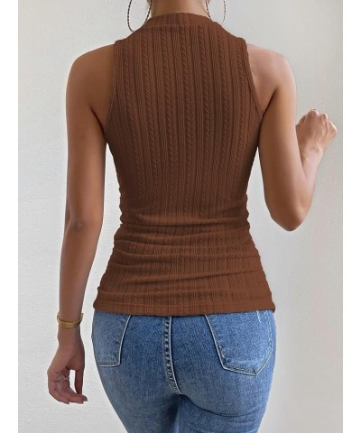 Women's Casual Mock Neck Sleeveless Ribbed Knit Solid Vest Tank Tops Brown $9.84 Tanks