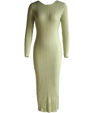 Women Ribbed Knit Long Sleeve Maxi Dress Slim Fit Solid Color Bodycon Pencil Long Dress Casual Fall Winter Clothes F Green $1...