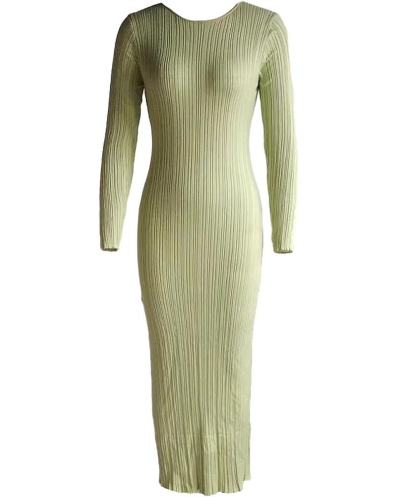 Women Ribbed Knit Long Sleeve Maxi Dress Slim Fit Solid Color Bodycon Pencil Long Dress Casual Fall Winter Clothes F Green $1...