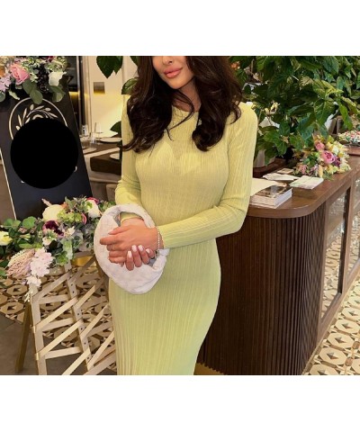 Women Ribbed Knit Long Sleeve Maxi Dress Slim Fit Solid Color Bodycon Pencil Long Dress Casual Fall Winter Clothes F Green $1...