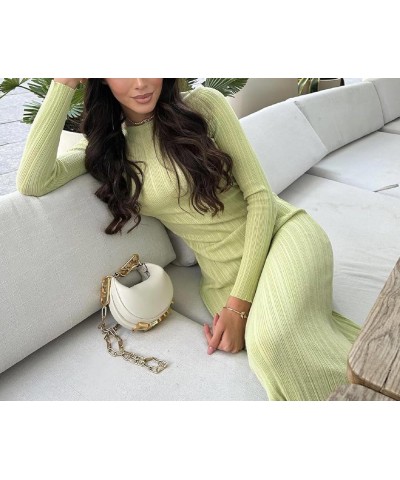 Women Ribbed Knit Long Sleeve Maxi Dress Slim Fit Solid Color Bodycon Pencil Long Dress Casual Fall Winter Clothes F Green $1...