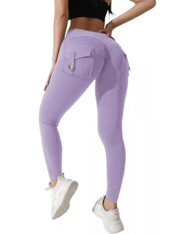 Fitness Exercise Skinny Yoga Cargo Pants for Women Multi Pockets Solid Color High Waisted Ankle Length Tights Leggings Light ...