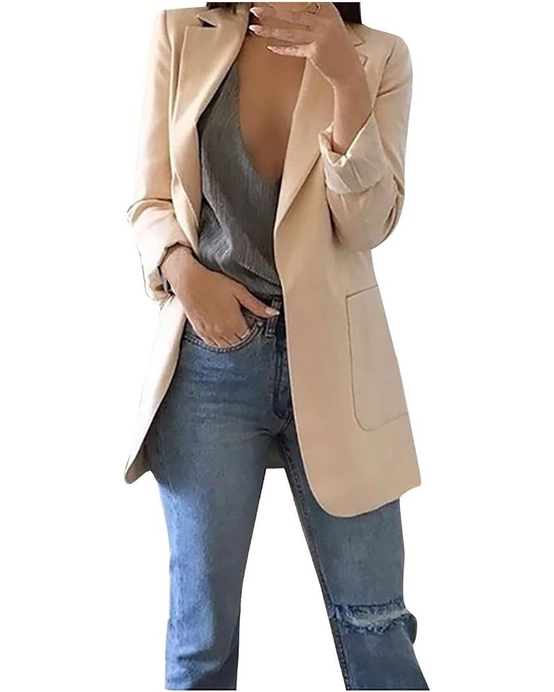 Womens Double Breasted Button Military Style Long Office Business Blazer Dress Z-beige $9.74 Blazers