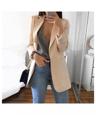 Womens Double Breasted Button Military Style Long Office Business Blazer Dress Z-beige $9.74 Blazers