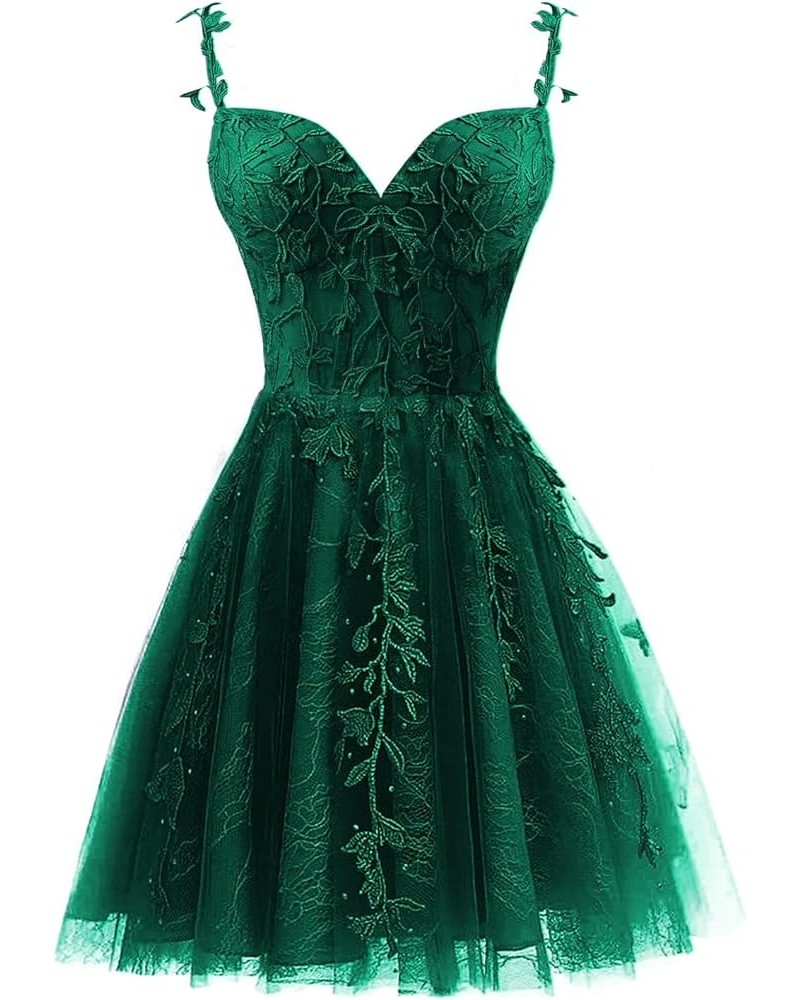 Tulle Homecoming Dresses for Teens 2023 Spaghetti Strap Lace Applique Short Prom Dress Mini Cocktail Gown Teal $30.74 Dresses