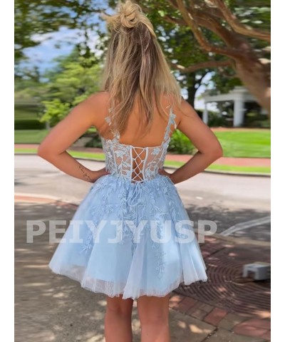 Tulle Homecoming Dresses for Teens 2023 Spaghetti Strap Lace Applique Short Prom Dress Mini Cocktail Gown Teal $30.74 Dresses