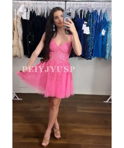 Tulle Homecoming Dresses for Teens 2023 Spaghetti Strap Lace Applique Short Prom Dress Mini Cocktail Gown Teal $30.74 Dresses