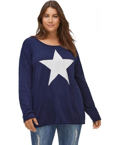 Women's Plus Size Star Applique Sweater Pullover Navy Ivory (2247) $20.78 Sweaters