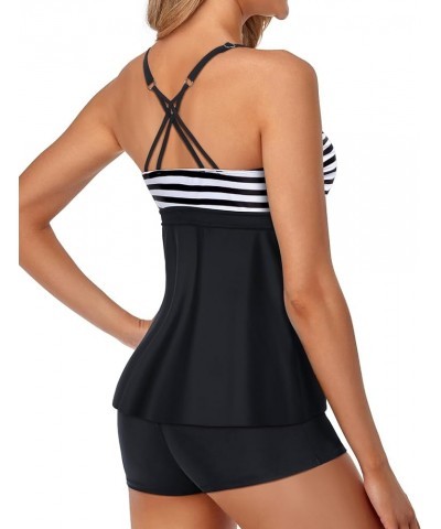 Two Piece Tankini Swimsuits for Women with Shorts Tummy Control Bathing Suits Flowy Swimwear Black Stripe $15.40 Swimsuits