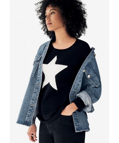 Women's Plus Size Star Applique Sweater Pullover Navy Ivory (2247) $20.78 Sweaters