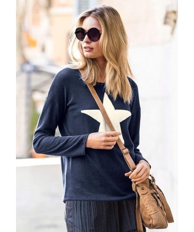 Women's Plus Size Star Applique Sweater Pullover Navy Ivory (2247) $20.78 Sweaters