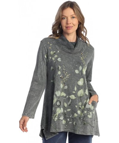 Abstract Print Mineral Washed Jersey Knit Tunic - M74 Kelly Charcoal $39.07 Tops