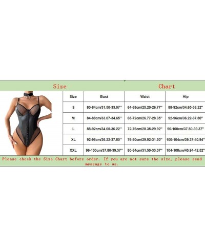 Pu Leather Lingerie Black Snap Crotch Bodysuit One Piece Leotard Halter Body Suit Top Valentines Day Lingerie Negligee Z24011...