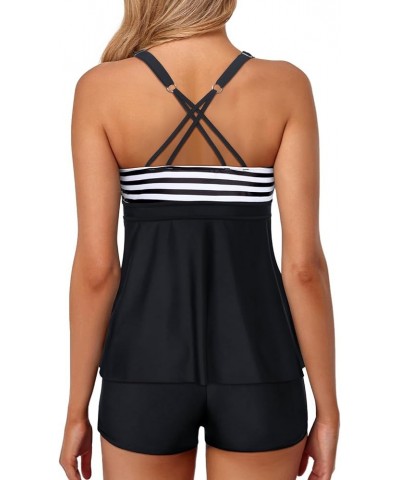 Two Piece Tankini Swimsuits for Women with Shorts Tummy Control Bathing Suits Flowy Swimwear Black Stripe $15.40 Swimsuits