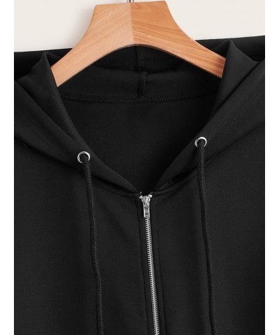 Women's Zip Front Drawstring Hoodie Pullover Long Sleeve Casual Sweatshirt Top Solid Black Pocket a $13.44 Hoodies & Sweatshirts