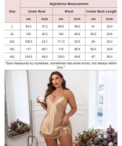 Women Lingerie Plus Size Satin Lace Chemise Nightgown Sexy Full Slips Sleepwear L-4XL Apricot Leopard $11.50 Sleep & Lounge