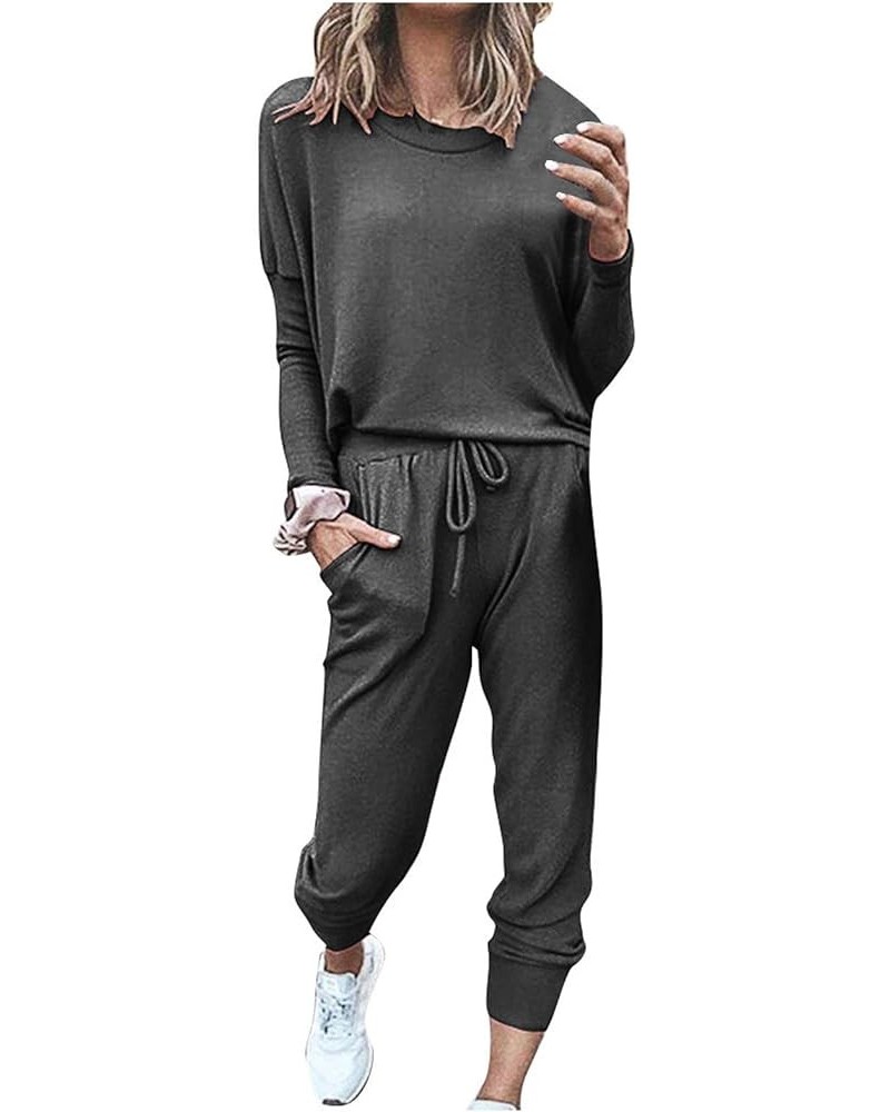 Womens Loungewear Set,Women 2 Piece Long Pants Outfit Lightweight Long Sleeve Crewneck Pullover Tops Tracksuit Dark Gray-a $1...