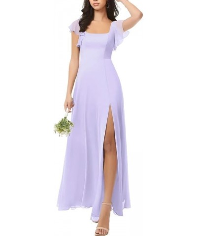 Bridesmaid Dresses Short Sleeve Chiffon Wedding Guest Dress Long Slit Formal Party Dress Lilac Purple $23.84 Dresses