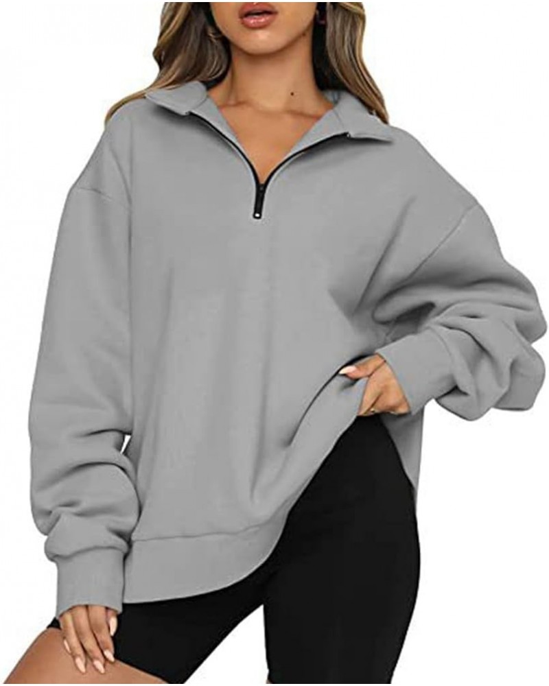 Women Sweatshirts with Zipper Oversized Lapel Collar Quarter Zip Pullover rendy Fall Clothes Cute Sweatshirts Grey $6.74 Hood...