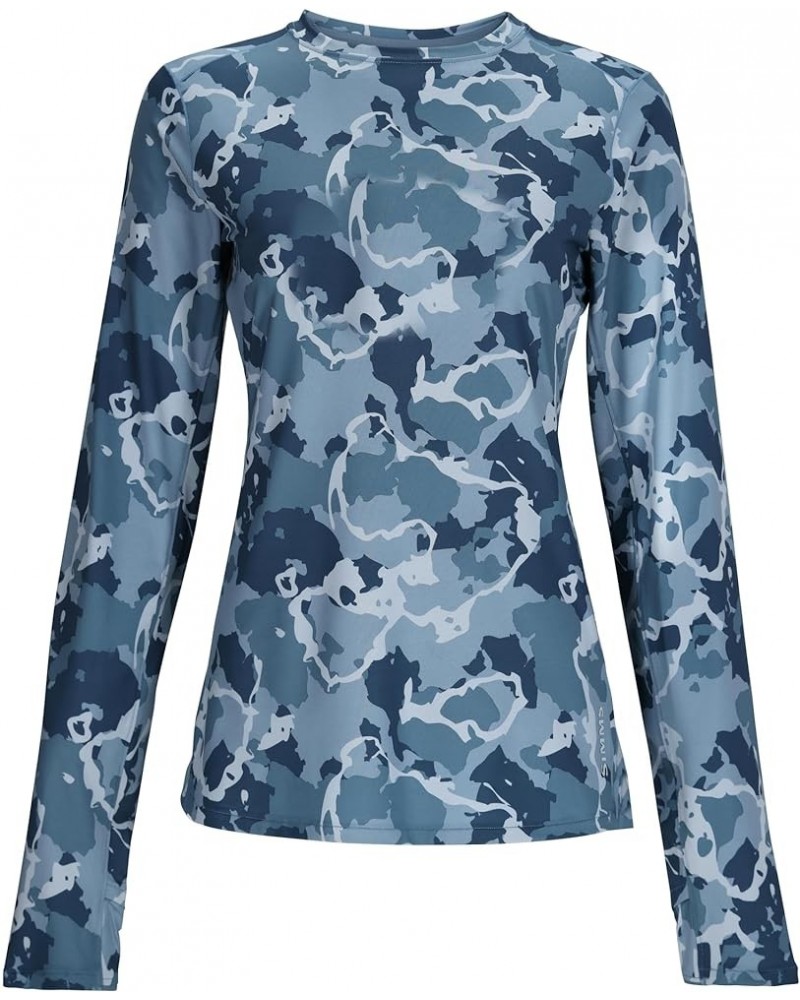 Fishing Products Women's SolarFlex Long Sleeve UPF 50 Crewneck Shirt Regiment Camo Neptune $26.77 Activewear