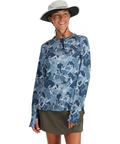 Fishing Products Women's SolarFlex Long Sleeve UPF 50 Crewneck Shirt Regiment Camo Neptune $26.77 Activewear