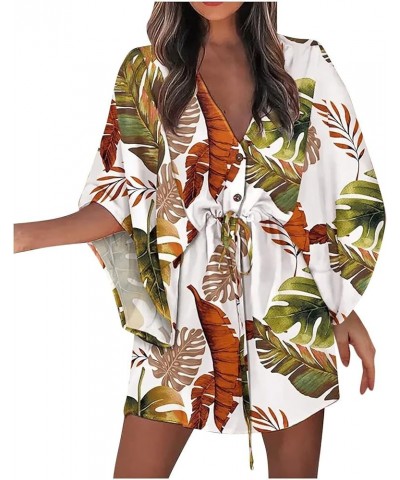 Summer Dresses for Women 2024 Fashion Boho Floral Printed Beach Dress Flowy Ruffle 3/4 Sleeve Button Down Kimono Mini Dress B...